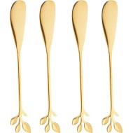 Jogo 4 Espátulas Para Patê ou Manteiga Aço Inox Leaves Dourado